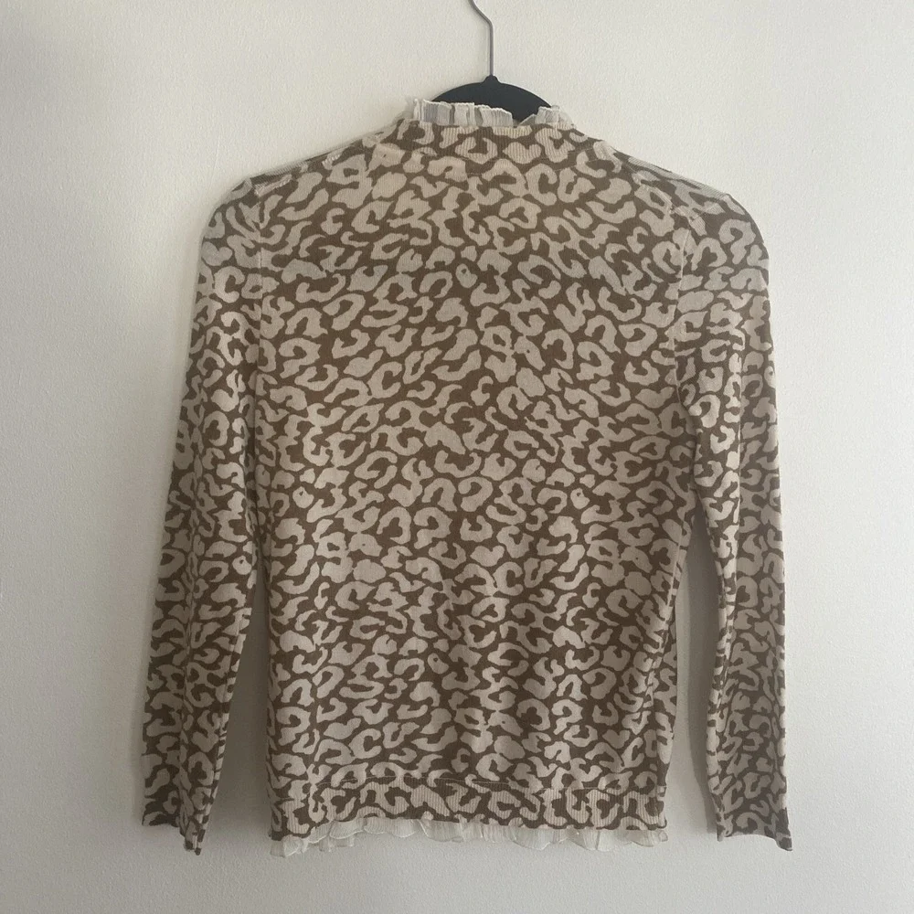 J Crew Animal‎ Print Merino Wool Cardigan Sweater Ruffle Trim Size XS